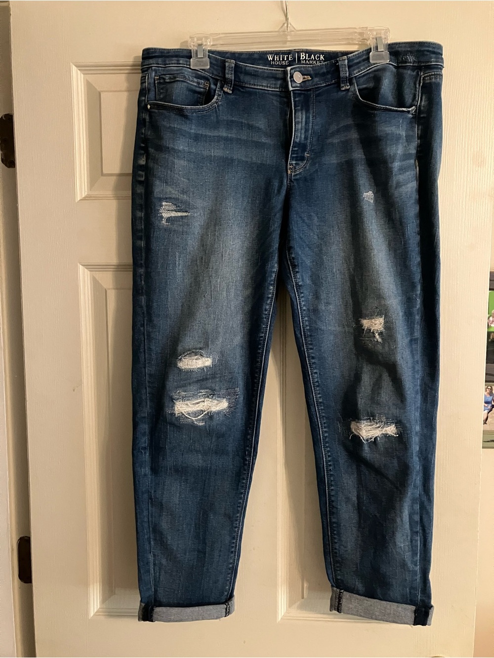 White House Black Market Distressed Dark Blue Girlfriend Jeans